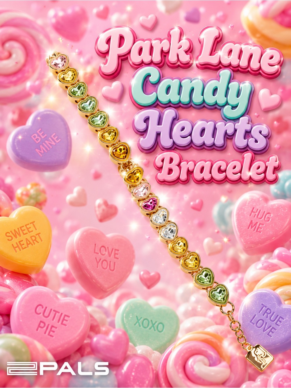 Park Lane Women’s Candy Hearts Bracelet Gold Tone Multicolor Heart Crystal NWT
